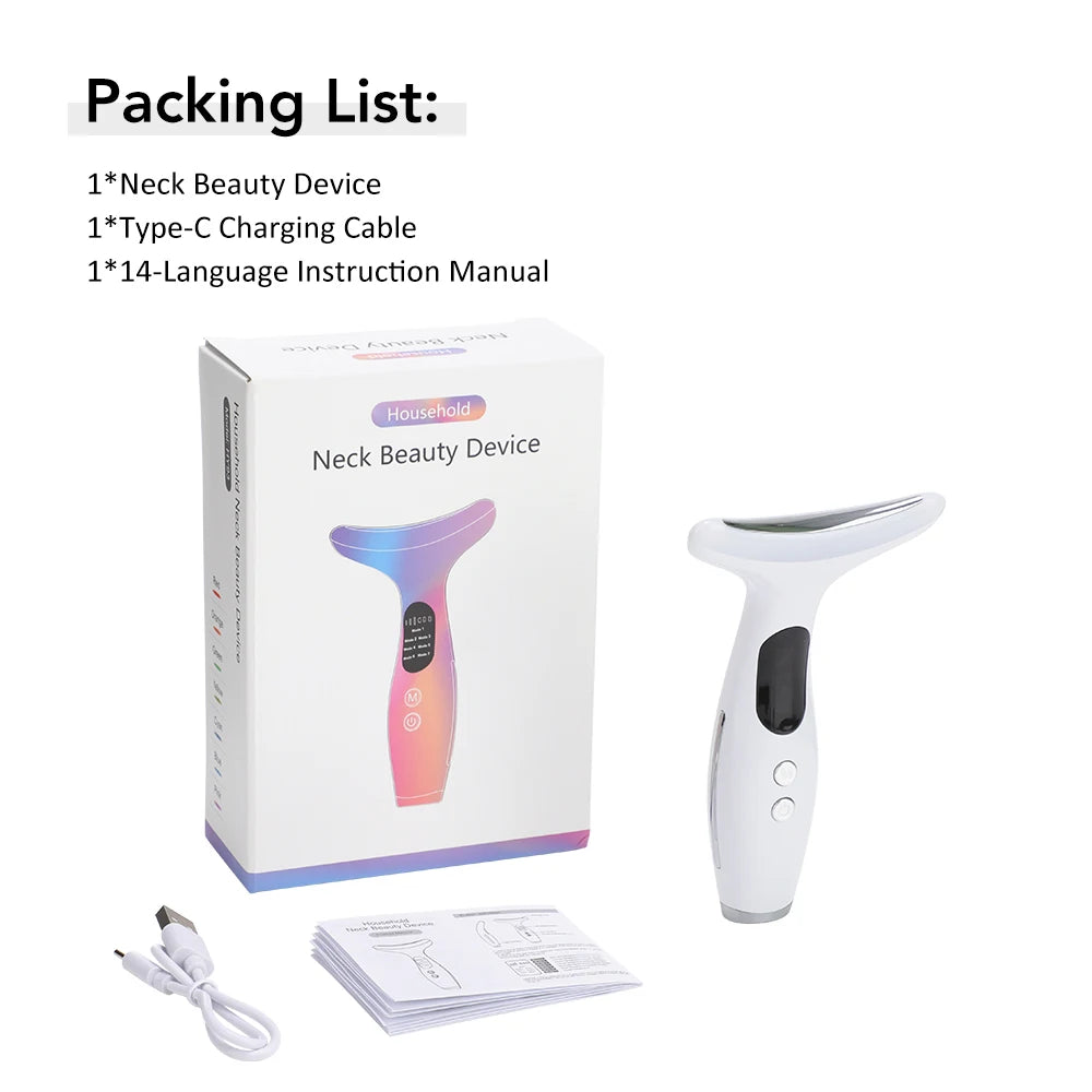 7 Colors LED Lights Neck Face Beauty Device EMS Vibration Massage Improve Neck Lines Anti Wrinkle Face Lifting Machine Tool