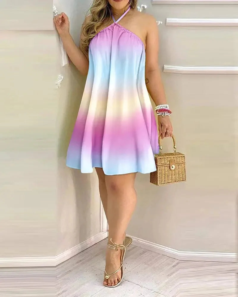 Women's Floral Print Halter Neck Boho Dress Backless Spring Summer Casual Elegant Gown for Party And Wedding — view 14