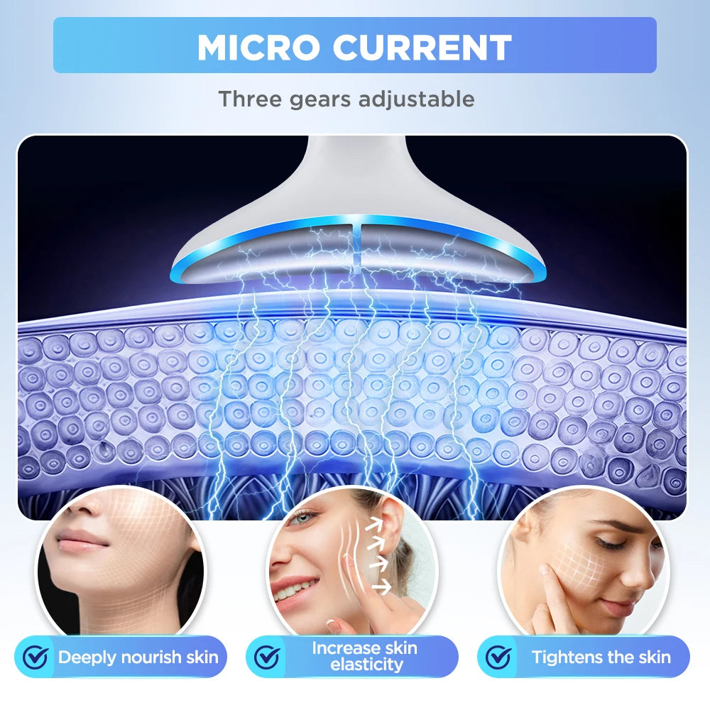 7 Colors LED Lights Neck Face Beauty Device EMS Vibration Massage Improve Neck Lines Anti Wrinkle Face Lifting Machine Tool
