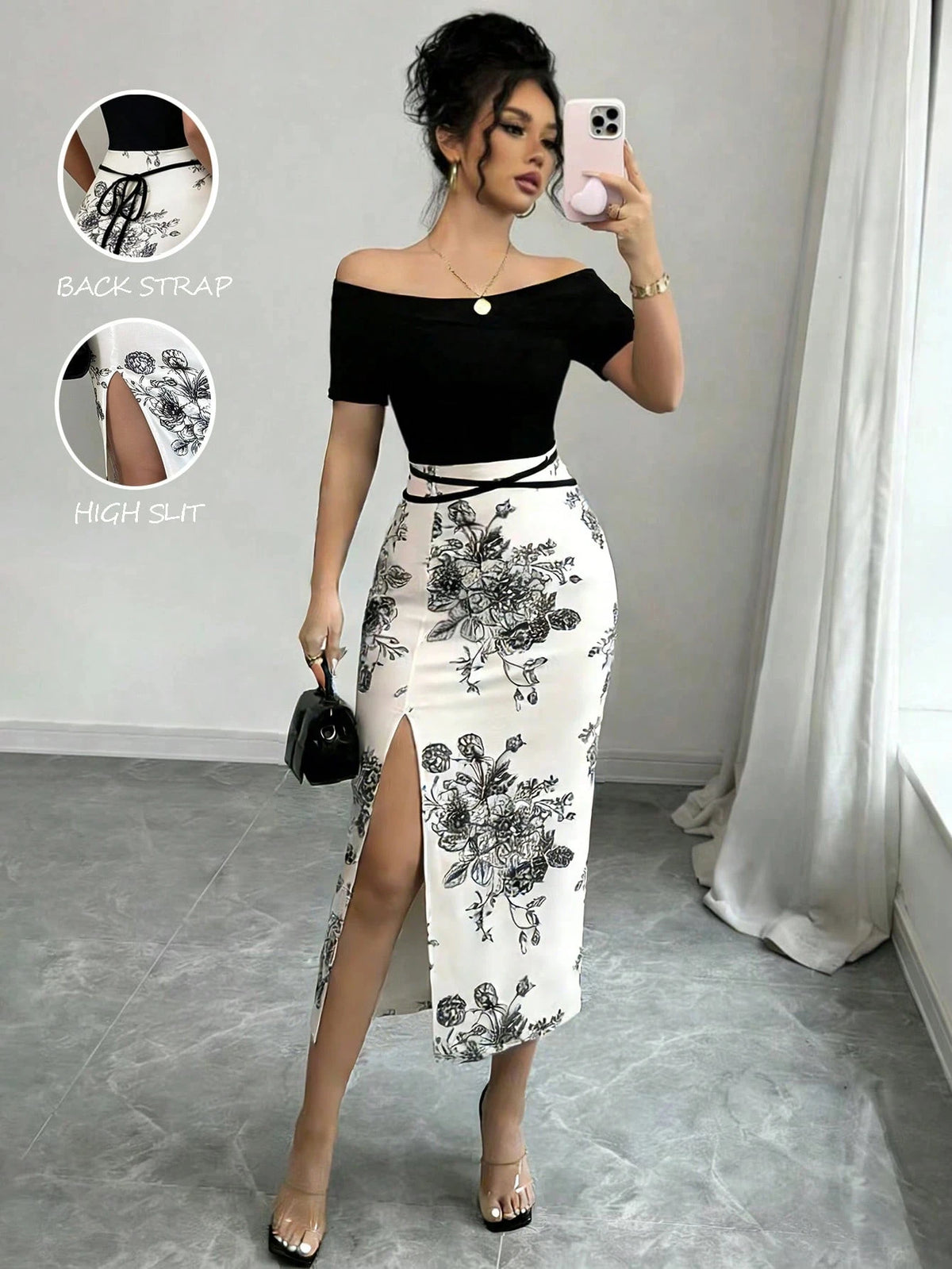 Off-Shoulder Printed Bodycon Dress