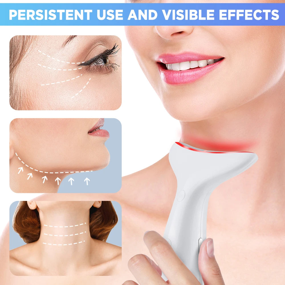 7 Colors LED Lights Neck Face Beauty Device EMS Vibration Massage Improve Neck Lines Anti Wrinkle Face Lifting Machine Tool