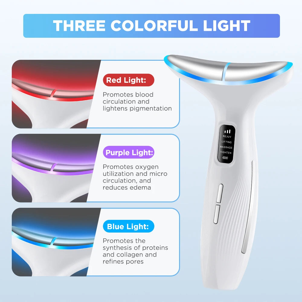 7 Colors LED Lights Neck Face Beauty Device EMS Vibration Massage Improve Neck Lines Anti Wrinkle Face Lifting Machine Tool
