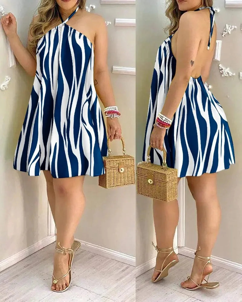Women's Floral Print Halter Neck Boho Dress Backless Spring Summer Casual Elegant Gown for Party And Wedding — view 11