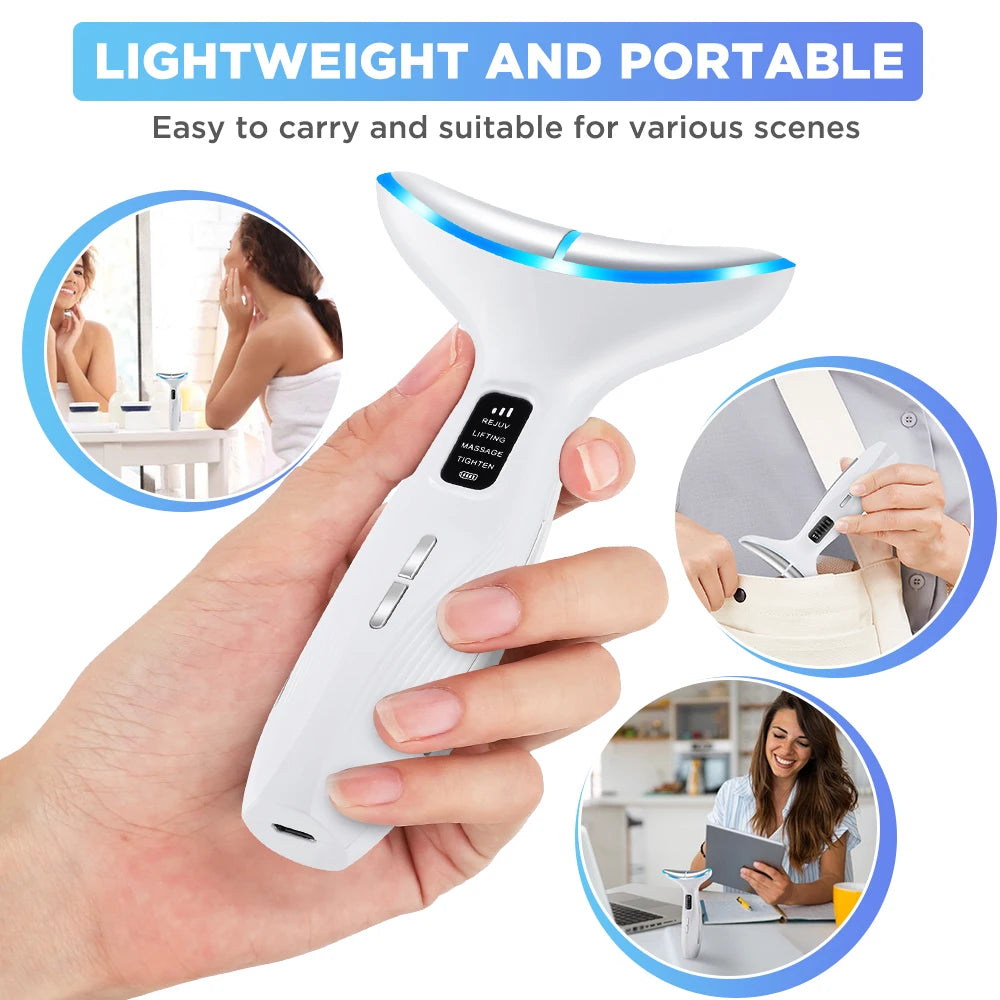 7 Colors LED Lights Neck Face Beauty Device EMS Vibration Massage Improve Neck Lines Anti Wrinkle Face Lifting Machine Tool