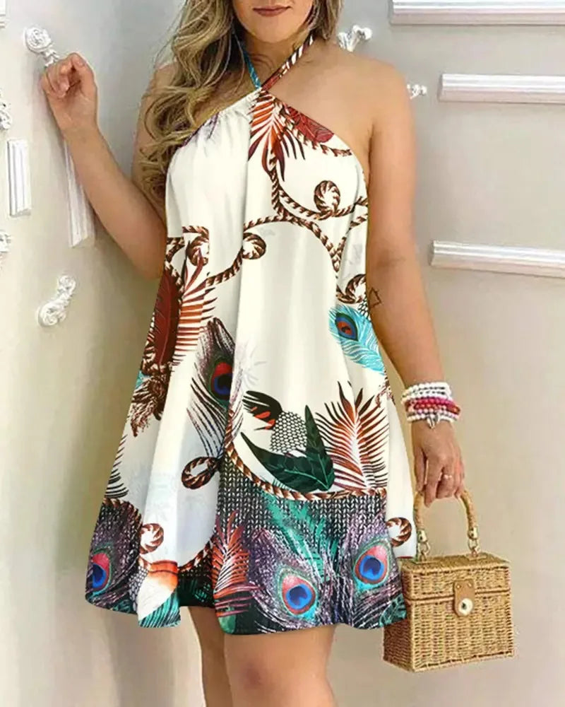 Women's Floral Print Halter Neck Boho Dress Backless Spring Summer Casual Elegant Gown for Party And Wedding — view 6