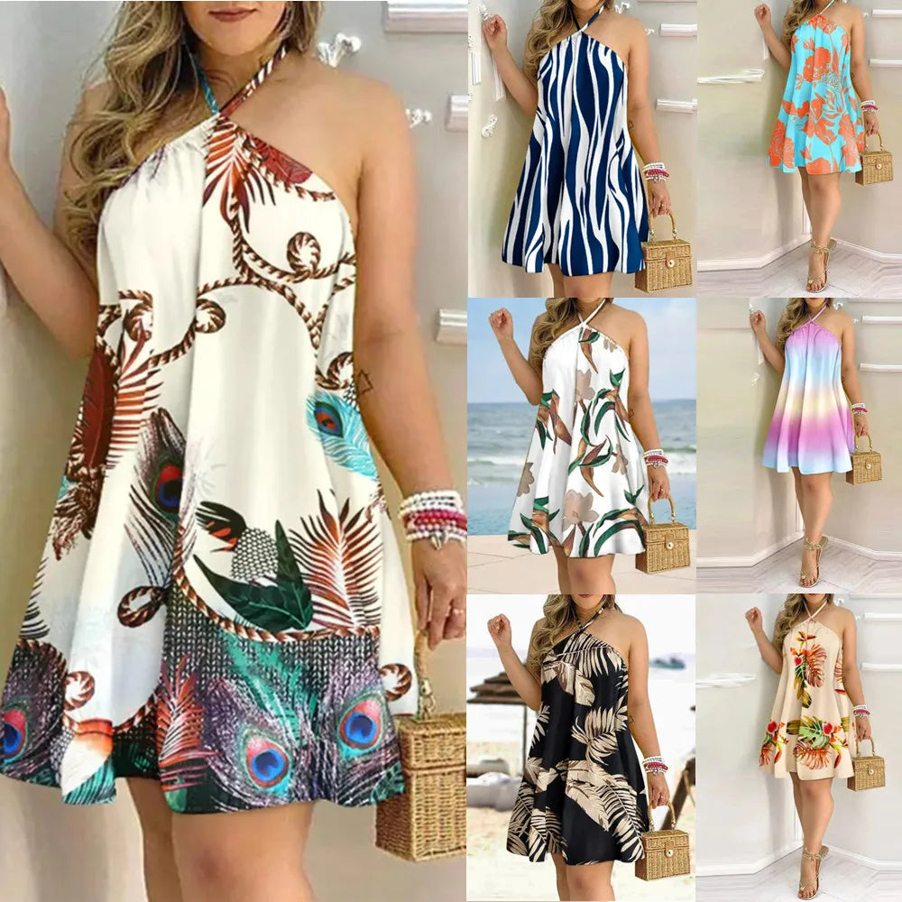 Women's Floral Print Halter Neck Boho Dress Backless Spring Summer Casual Elegant Gown for Party And Wedding — view 3