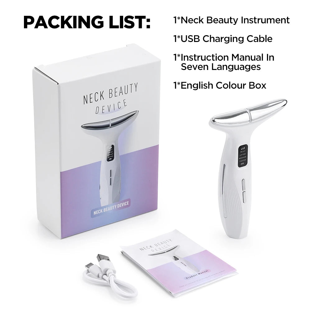 7 Colors LED Lights Neck Face Beauty Device EMS Vibration Massage Improve Neck Lines Anti Wrinkle Face Lifting Machine Tool