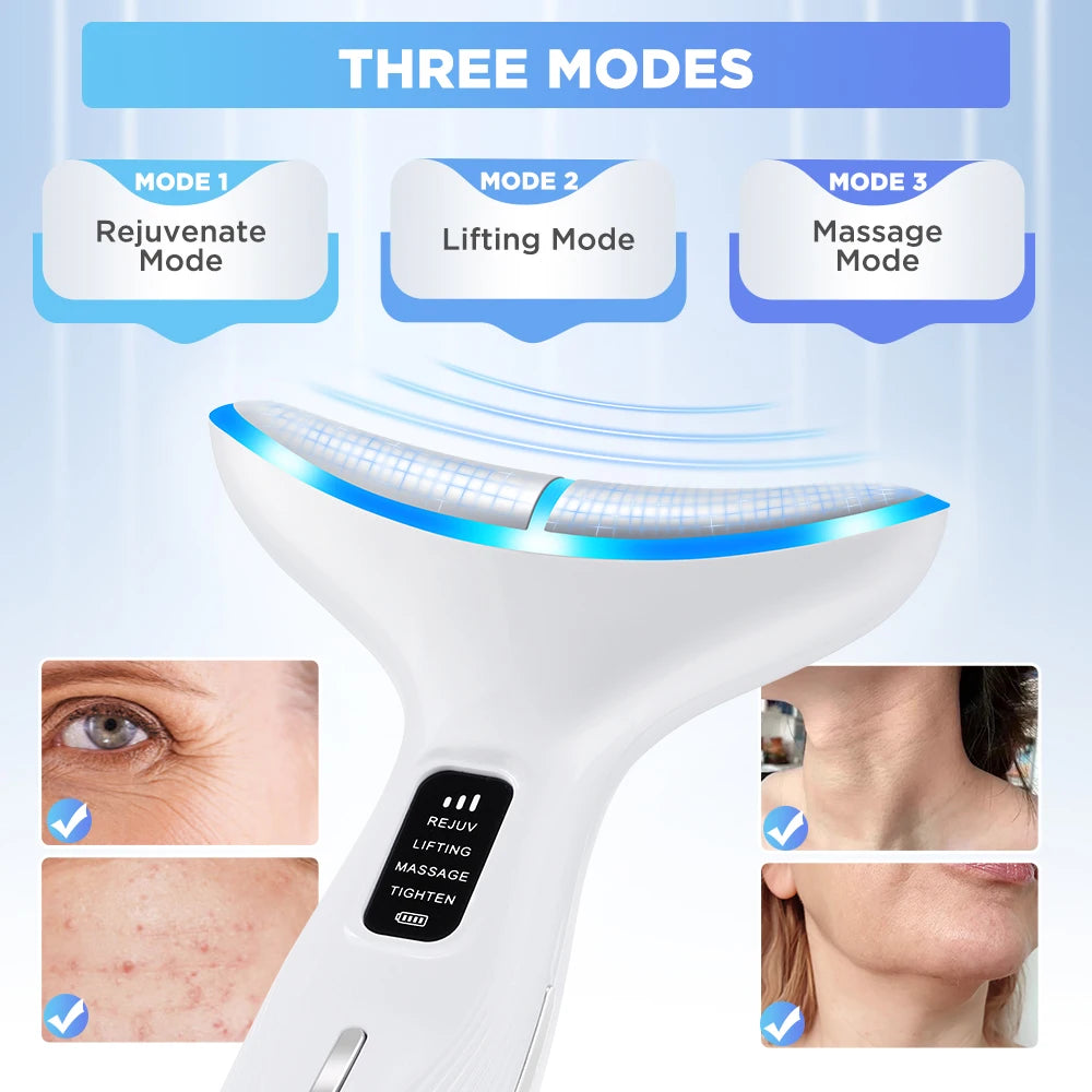 7 Colors LED Lights Neck Face Beauty Device EMS Vibration Massage Improve Neck Lines Anti Wrinkle Face Lifting Machine Tool